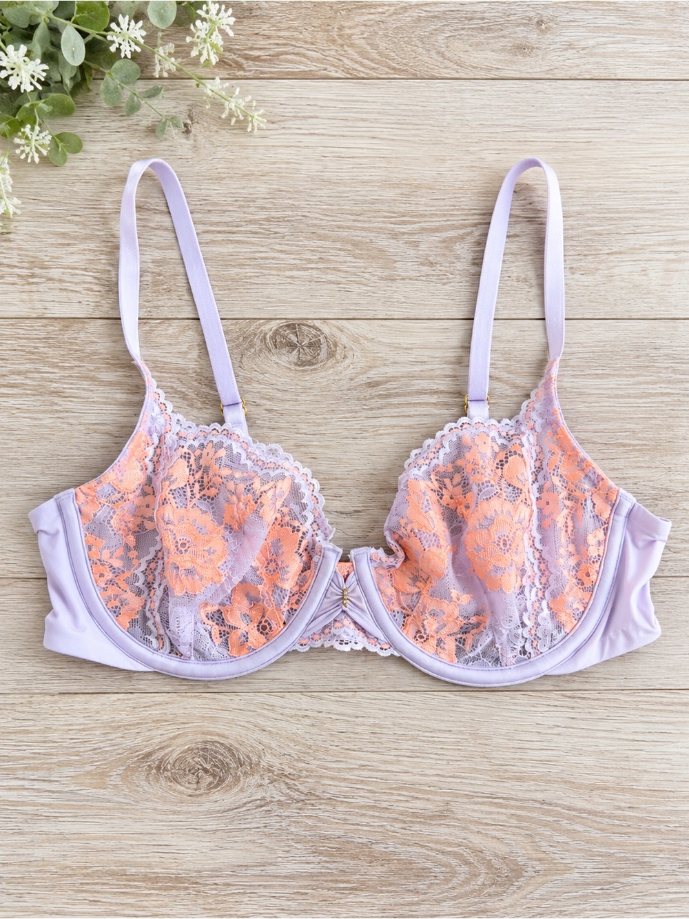 Victoria’s Secret Unlined Demi Bra 34C Lavender Pink Floral Lace Underwire